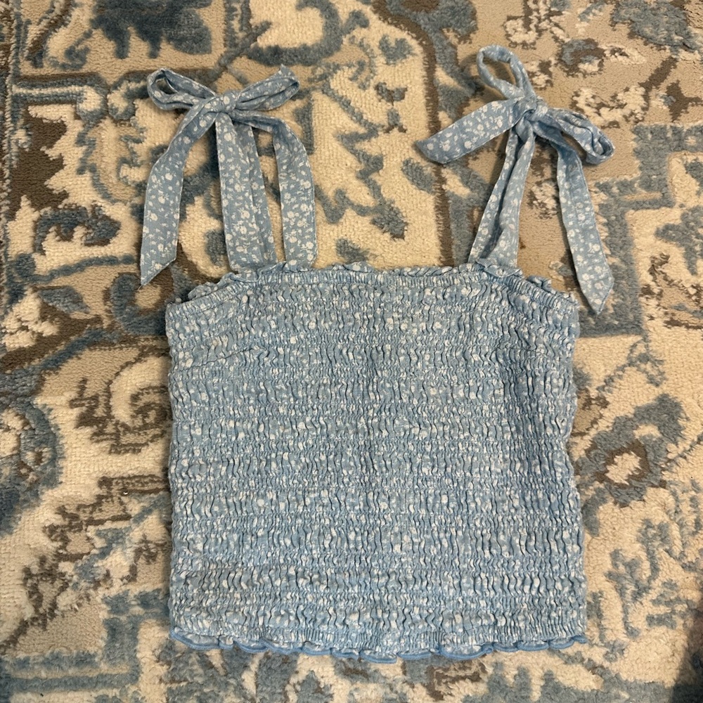 Blue Floral Smocked Abercrombie and Fitch Women's Top
